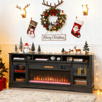 Fireplace TV Stand for TVs Up to 80 Inch, TV Console with Electric Fireplace, Open Storage and Side Cabinets, Gray