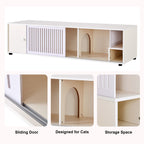Modern Cream White TV Stand With Storage, Cat Litter Box Enclosure With Removable Sliding Door