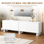 Stylish Thick Wavy Door TV Cabinet With Adjustable Shelves, Cream Style TV Stand With 4 Cabinets For TVs Up To 75, Solid Media Console With Cylindrical Legs And Cable Holes For Living Room, White