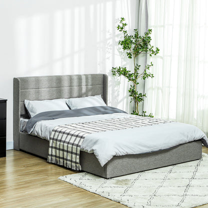 Full Bed Frame with Storage Drawers, Full Size Bed Base with Headboard, Wood Slats, Noise-Free, Light Gray