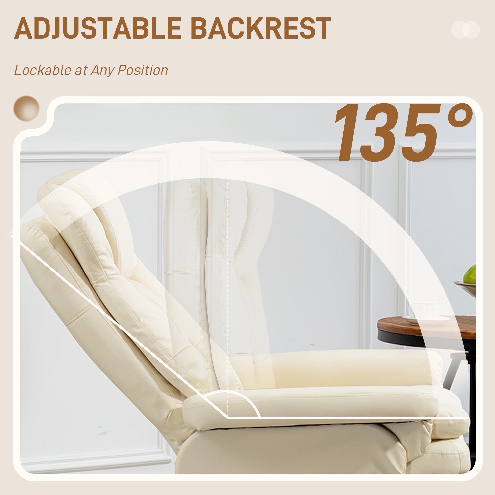 PU Leather Recliner Chair with Ottoman, Swivel Recliner and Ottoman with Round Wrapped Base for Living Room, Cream White