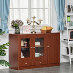 Kitchen Buffet Table Cabinet Storage Sideboard Server Console with Framed Acrylic Doors and Tabletop, Brown
