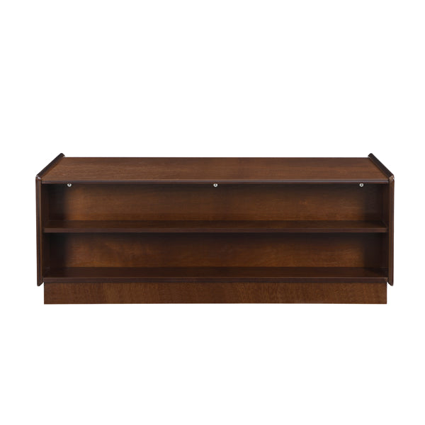 U-Can Modern Rectangle Coffee Table With 4 Drawers And 2 Display Shelves,  Wood Coffee Table With Fluted Style, Tempered Glass For Living Room