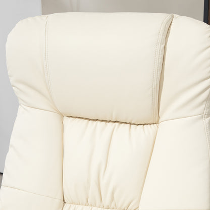 PU Leather Recliner Chair with Ottoman, Swivel Recliner and Ottoman with Round Wrapped Base for Living Room, Cream White