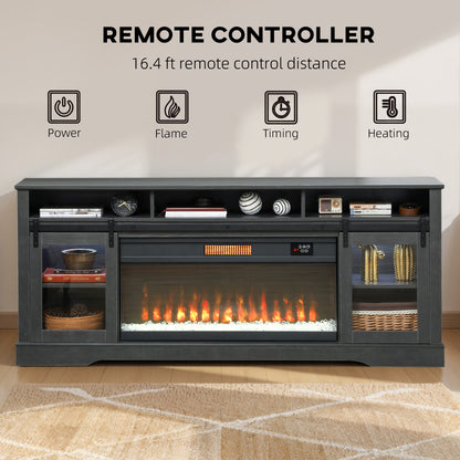 Fireplace TV Stand for TVs Up to 80 Inch, TV Console with Electric Fireplace, Open Storage and Side Cabinets, Gray
