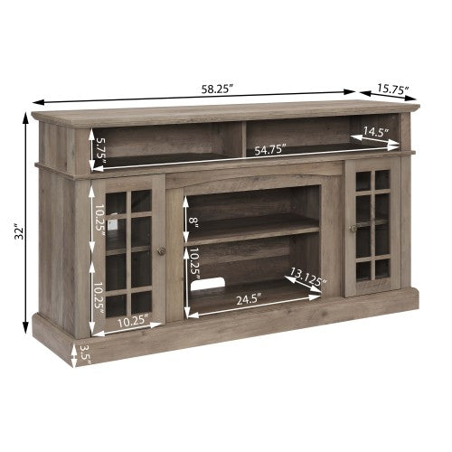 Classic TV Media Stand Modern Entertainment Console For TV Up To 65 With Open And Closed Storage Space, Gray Wash