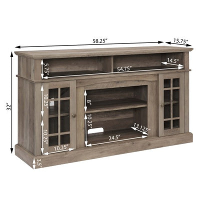 Classic TV Media Stand Modern Entertainment Console For TV Up To 65 With Open And Closed Storage Space, Gray Wash