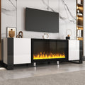 ON-TREND Modern TV Stand With 34.2 Non-heating Electric Fireplace, High Gloss Entertainment Center With 2 Cabinets, Media Console For TVs Up To 78, White