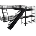 L-Shaped Twin Full Bunk Bed With Loft, Desk  Slide, Black