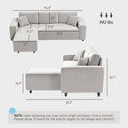 Corner Sofa with Reversible Chaise Lounge, Corduroy L-Shaped Sectional Sofa with Pocket Spring, Light Gray
