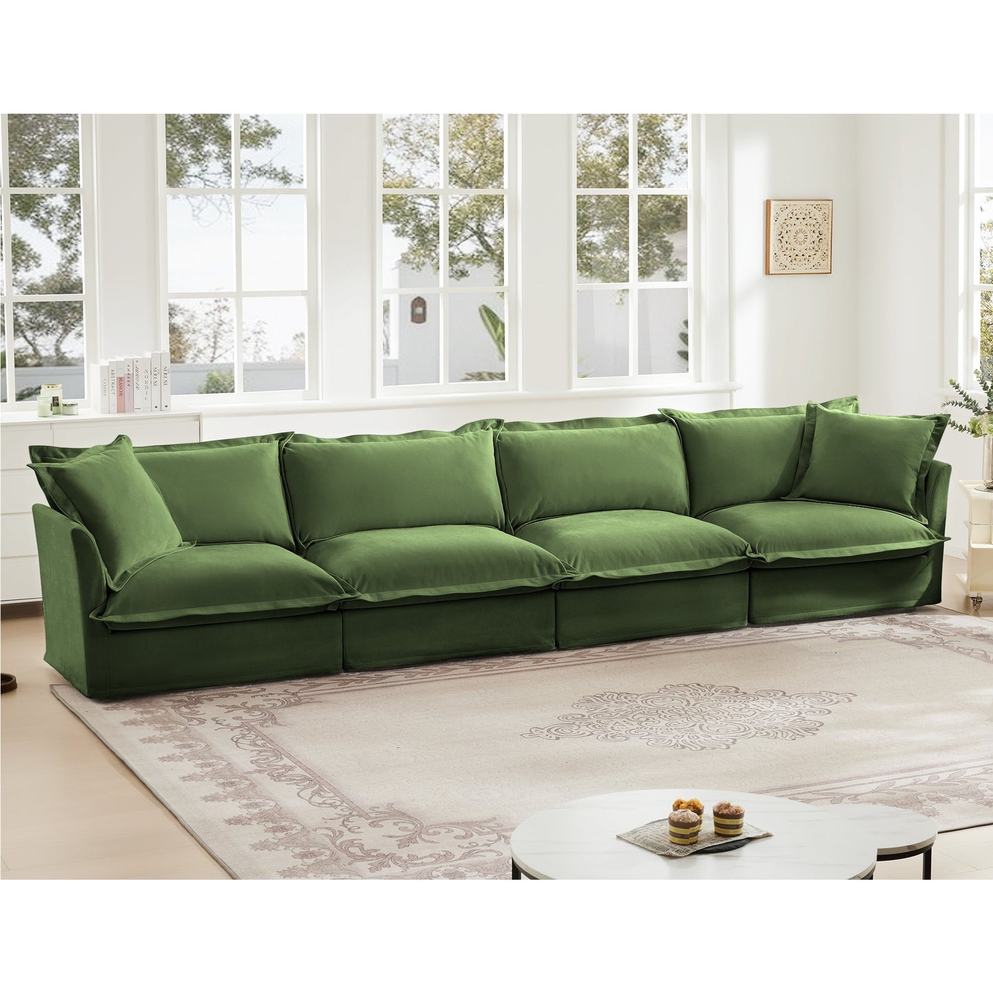 Slipcovered Long Sofa - 4 Seater with Removable Cover