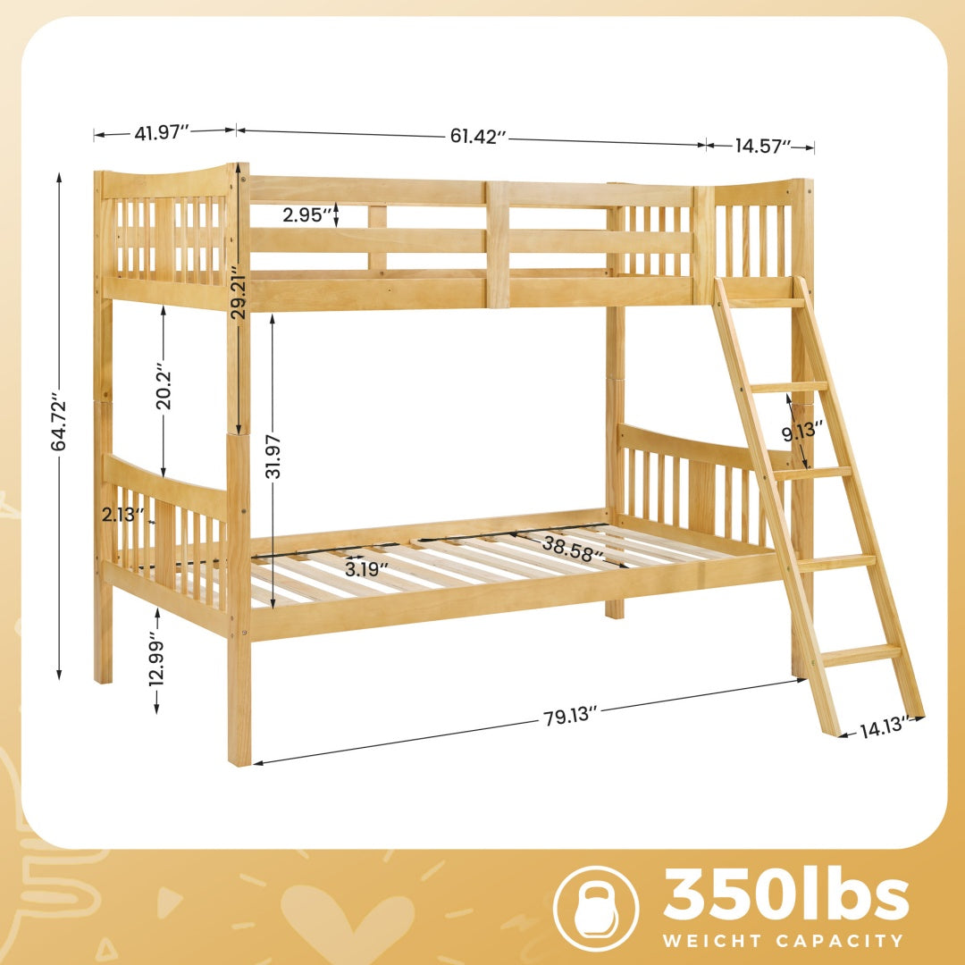 A-B Combination For Sale, Please Do Not Buy Separately--Loft Bunk Bed Twin Over Twin, Solid Wood Frame With Slats, Bunk Beds With Ladder And Guardrail