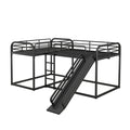 Full And Twin Size L-Shaped Bunk Bed With Slide And Short Ladder, Black
