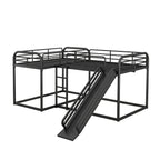 Full And Twin Size L-Shaped Bunk Bed With Slide And Short Ladder, Black