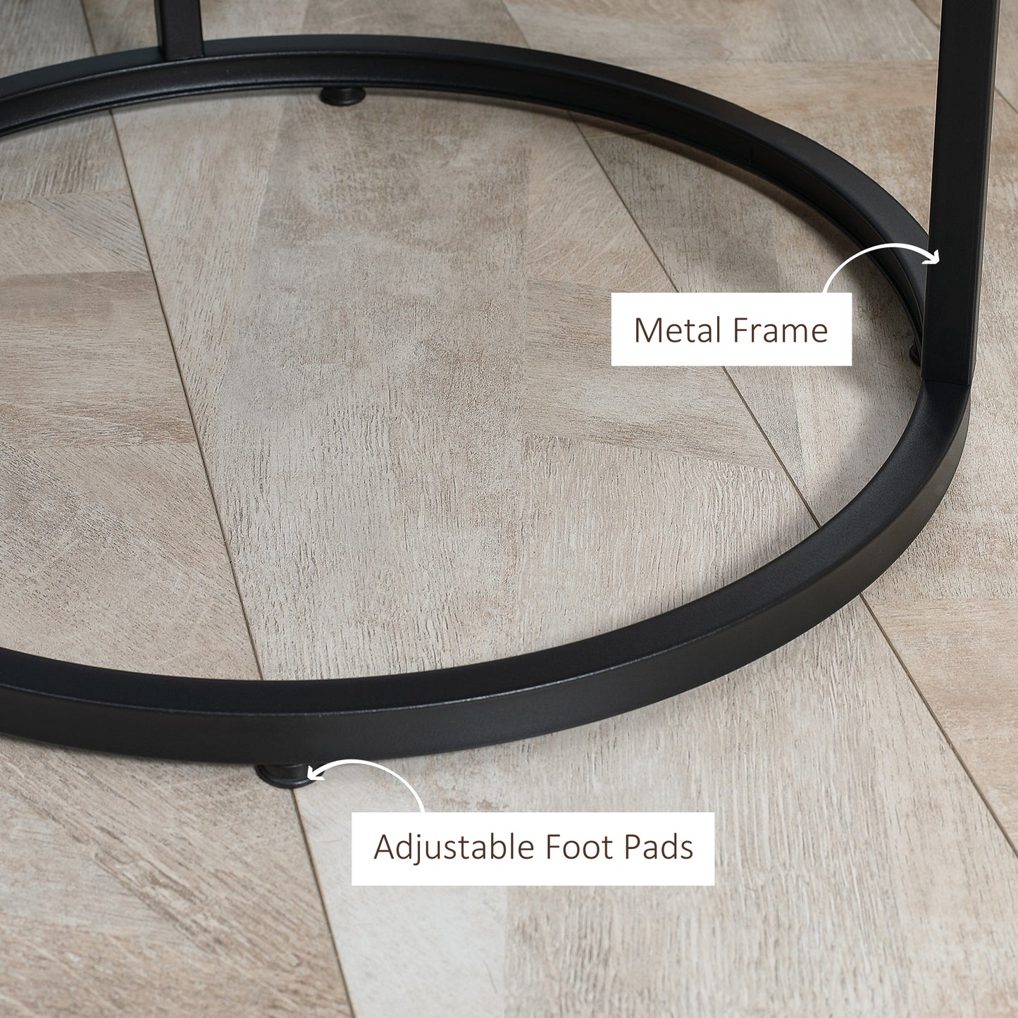 Round Nesting Tables Set of 2, Stacking Coffee Table Set with Metal Frame for Living Room, Grey