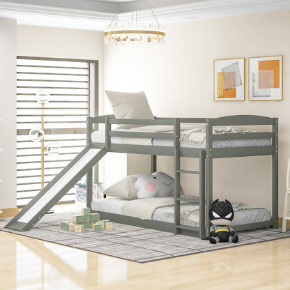 Gray Twin Twin Bunk Bed Convertible Slide Ladder