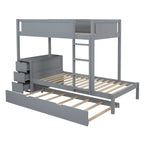Twin-Over-Twin Bunk Bed With Twin Size Trundle, Storage And Desk, Gray