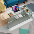 42.5 X 20 X 14 Inch Glass Coffee Table With Rounded Edges For Living Room