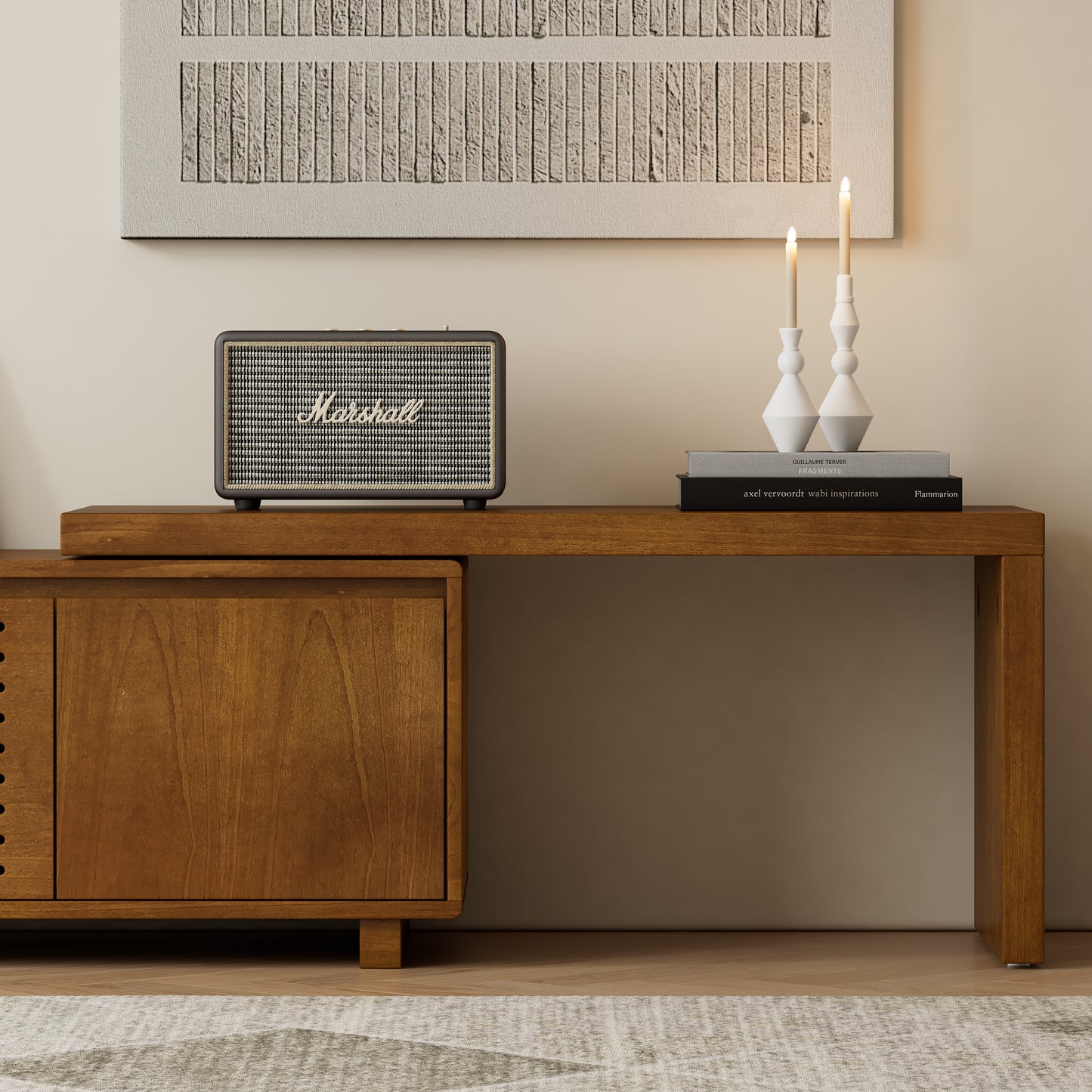63 Mid-Century Modern Extendable TV Stand For TVs Up To 75, Media Console TV Cabinet For Living Room, Farmhouse Entertainment Cabinet With Storage & Adjustable Panel