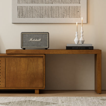 63 Mid-Century Modern Extendable TV Stand For TVs Up To 75, Media Console TV Cabinet For Living Room, Farmhouse Entertainment Cabinet With Storage & Adjustable Panel