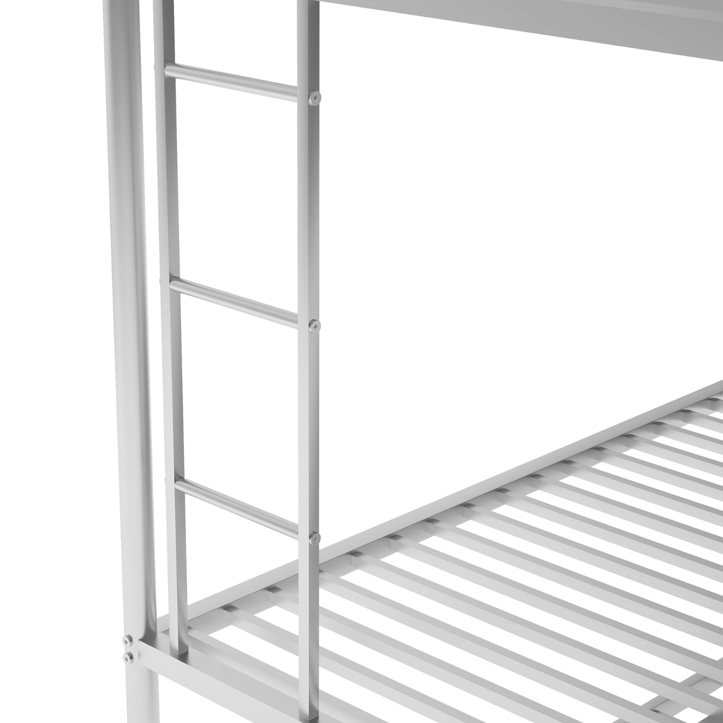 Twin Over Full Bunk Bed With Steel Frame, Trundle, Two-Side Ladders, Silver