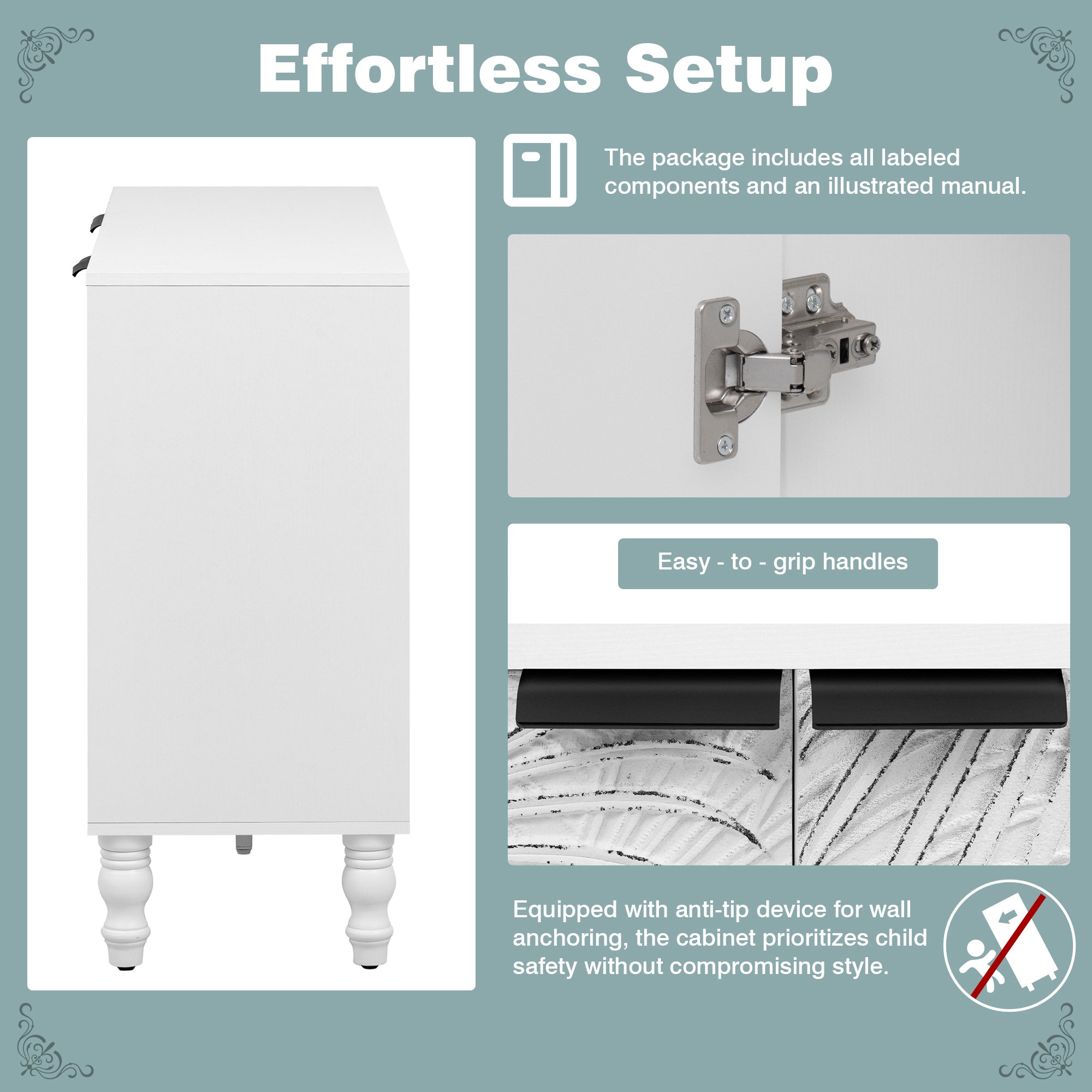 VIBE HAUS 47.2'' Modern TV Stand, Entertainment Center Media Console With 2 Spacious Storage Space, Solid Wood Legs And Anti-tip Device For Living Room, Up To 43''