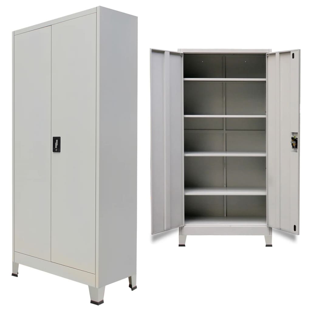 Office Cabinet Grey Steel Medium Height-Adjustable Shelves