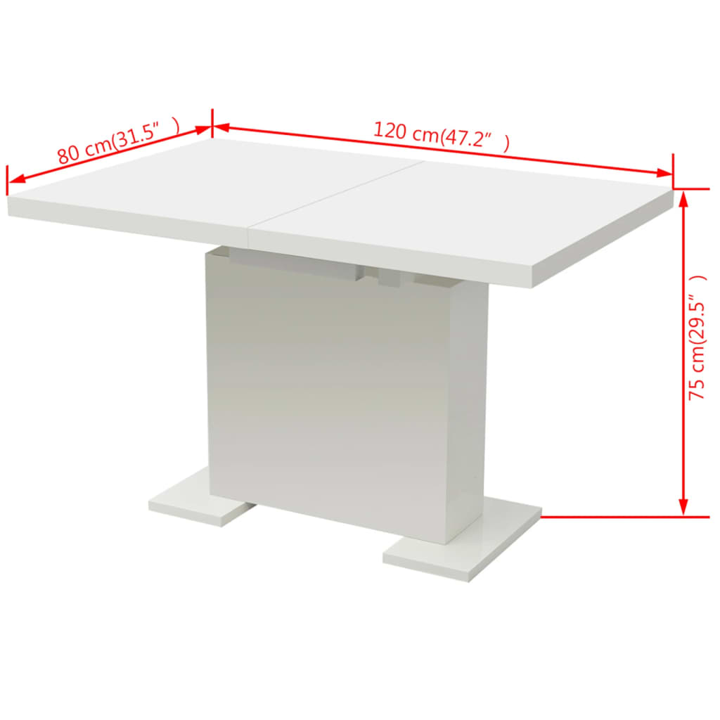 Kitchen Table High gloss white MDF and Steel Extendable