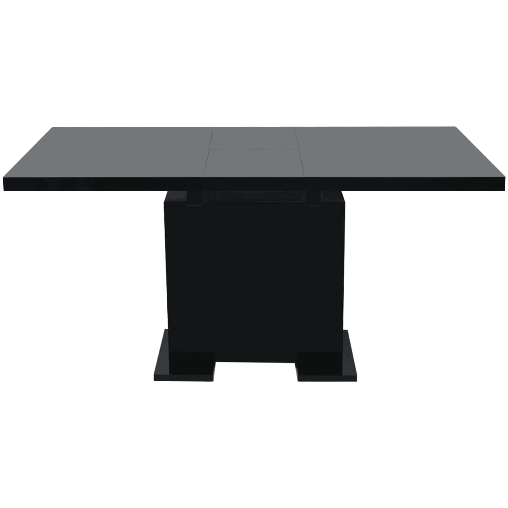 Kitchen Table Glossy Black MDF, Steel Extendable Dining Table