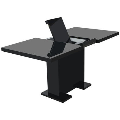 Kitchen Table Glossy Black MDF, Steel Extendable Dining Table
