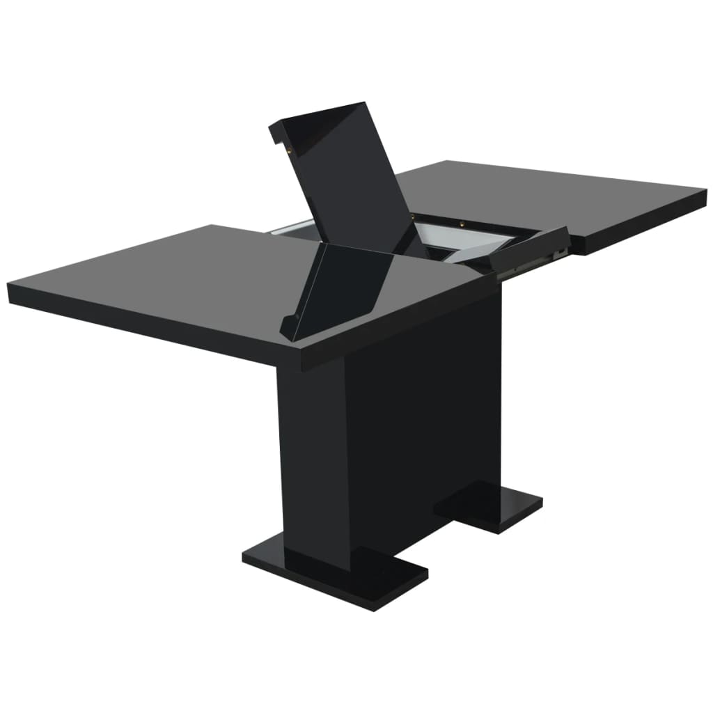 Kitchen Table Glossy Black MDF, Steel Extendable Dining Table