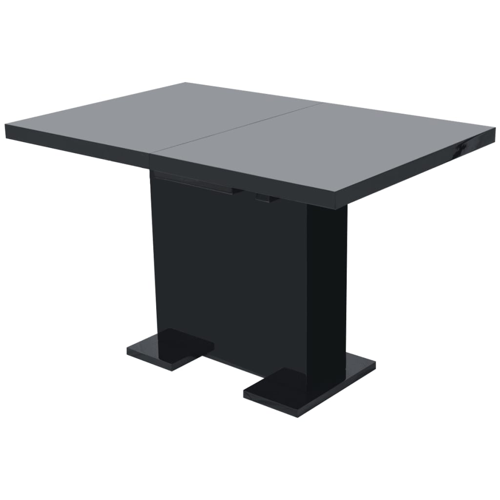 Kitchen Table Glossy Black MDF, Steel Extendable Dining Table