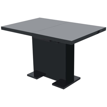 Kitchen Table Glossy Black MDF, Steel Extendable Dining Table