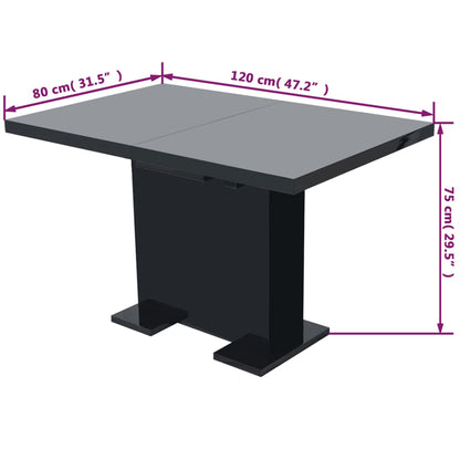 Kitchen Table Glossy Black MDF, Steel Extendable Dining Table