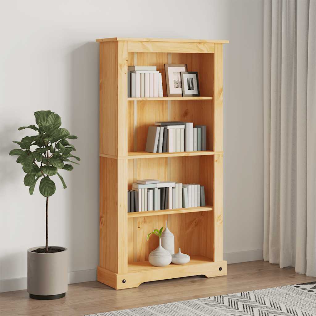Bookcase Brown Solid Waxed Pinewood Medium Bookcase Rectangular