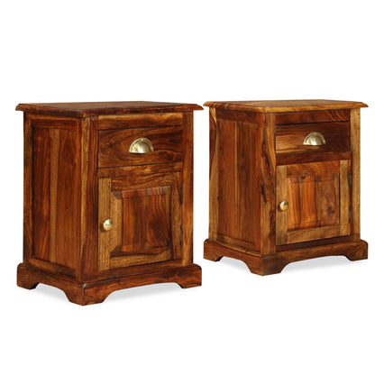Bedside Cabinet Set of 2 Brown Solid Acacia Wood Medium