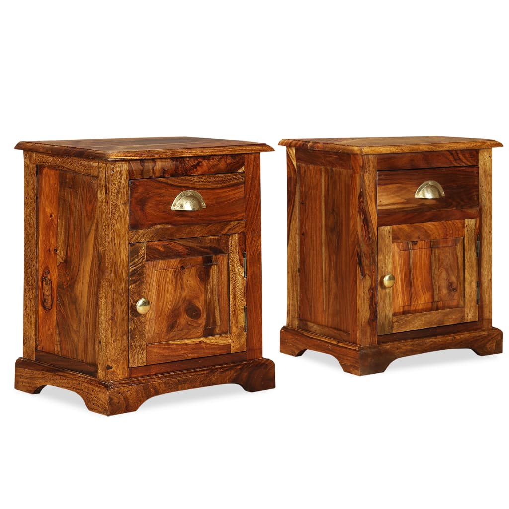 Bedside Cabinet Set of 2 Brown Solid Acacia Wood Medium