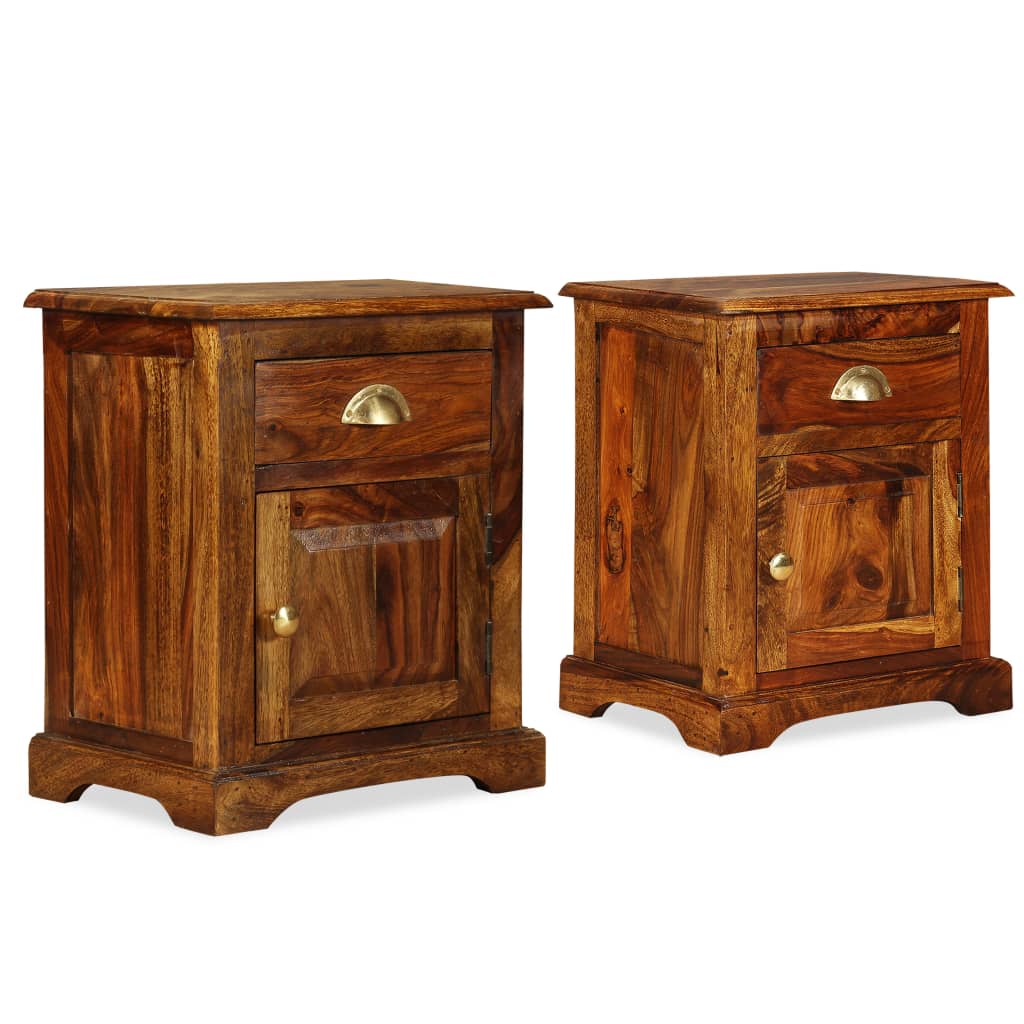 Bedside Cabinet Set of 2 Brown Solid Acacia Wood Medium