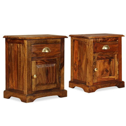 Bedside Cabinet Set of 2 Brown Solid Acacia Wood Medium