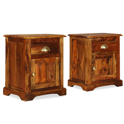 Bedside Cabinet Set of 2 Brown Solid Acacia Wood Medium