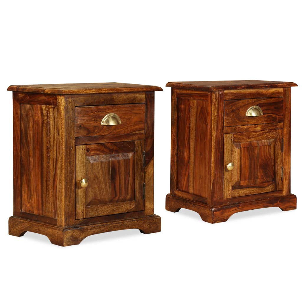 Bedside Cabinet Set of 2 Brown Solid Acacia Wood Medium