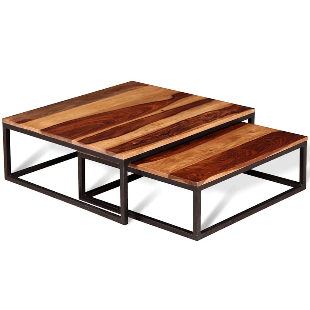 Nesting Table Set of 2 Brown Solid Acacia Wood Medium