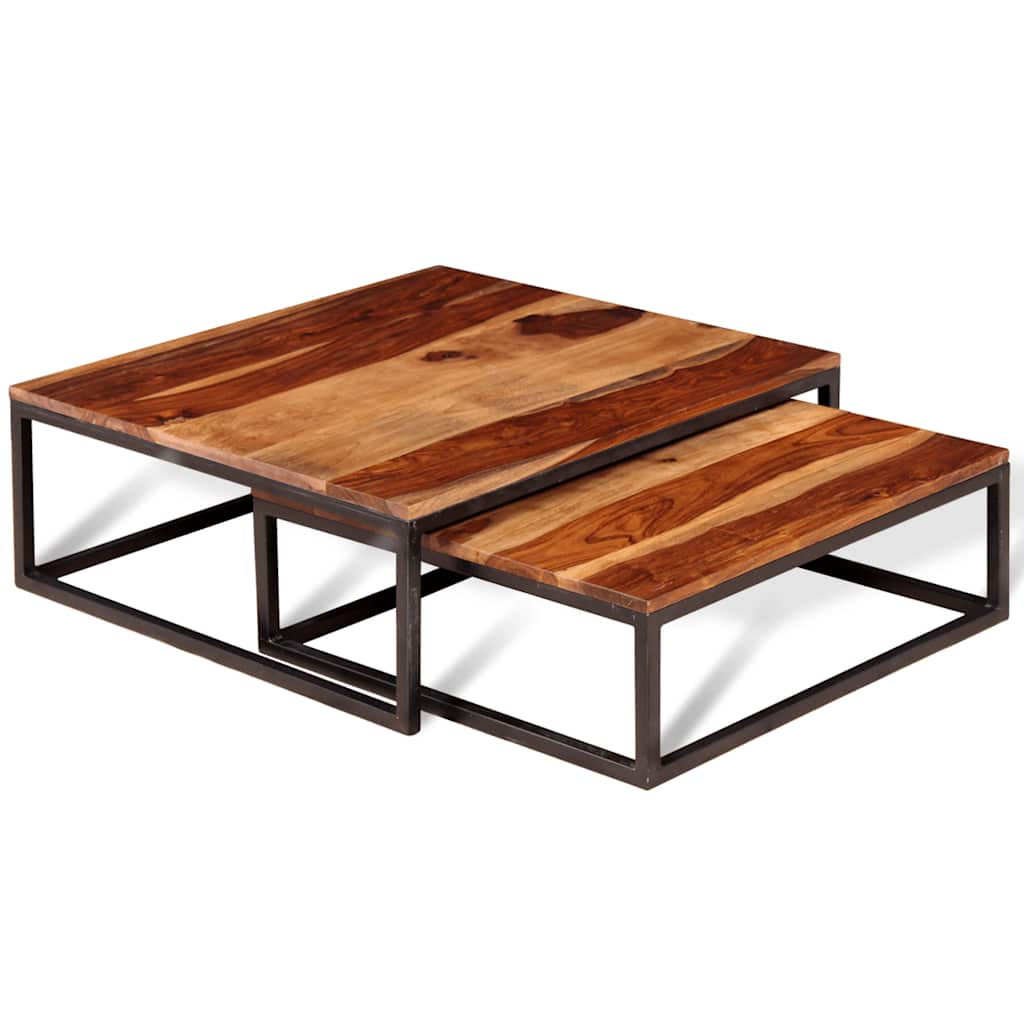 Nesting Table Set of 2 Brown Solid Acacia Wood Medium