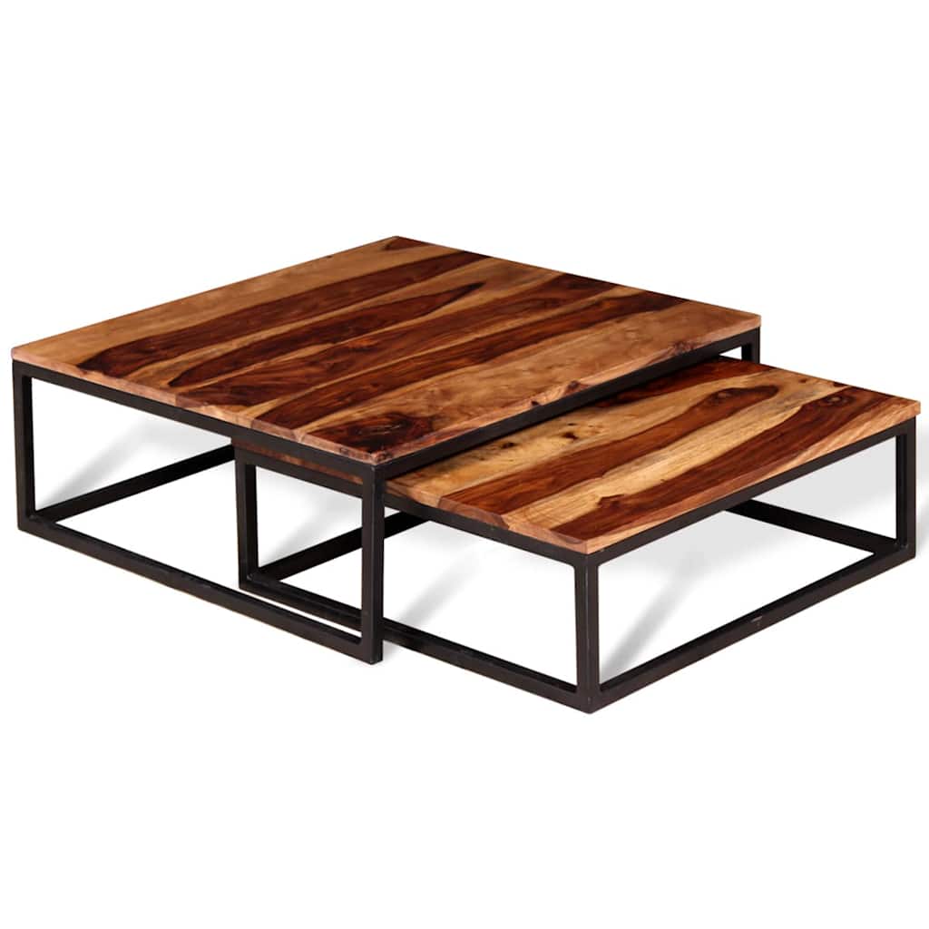 Nesting Table Set of 2 Brown Solid Acacia Wood Medium