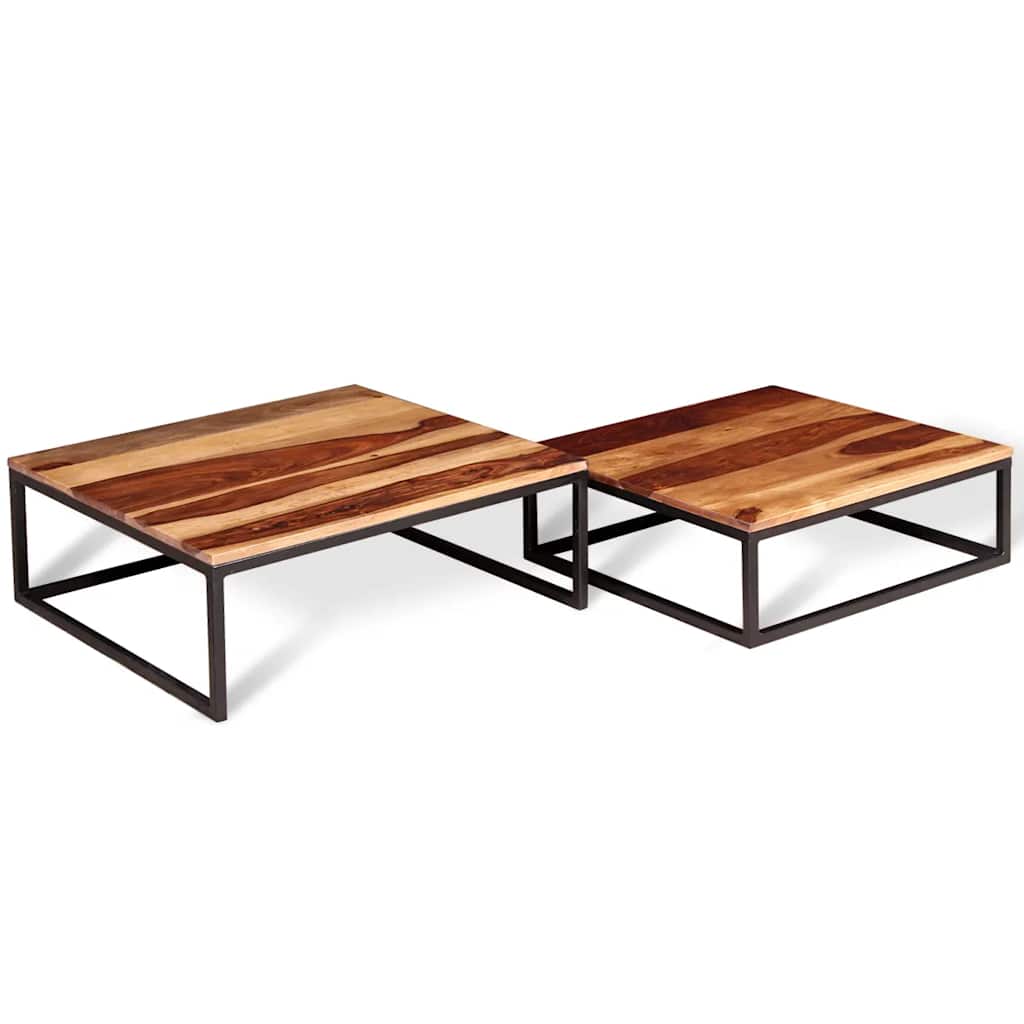 Nesting Table Set of 2 Brown Solid Acacia Wood Medium