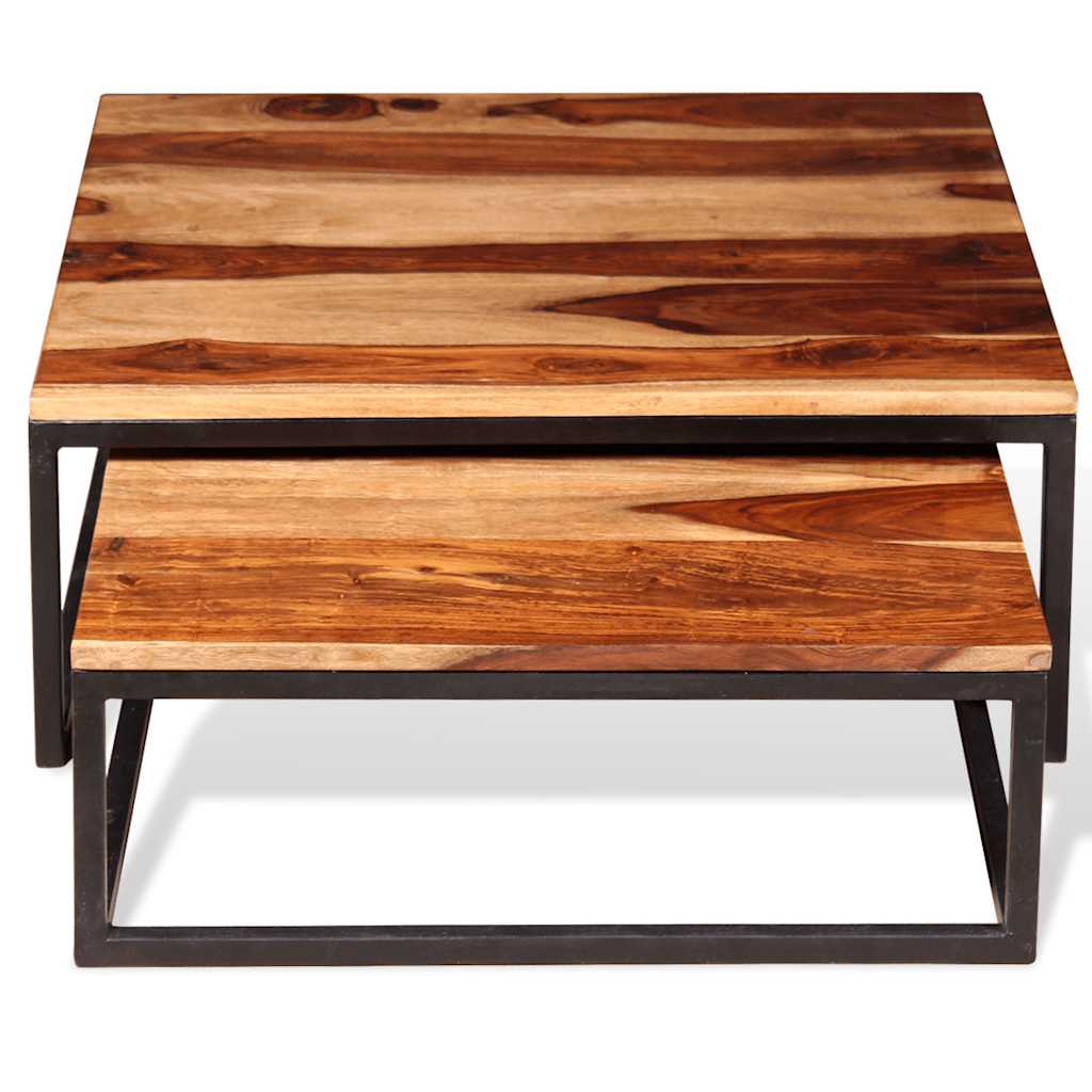 Nesting Table Set of 2 Brown Solid Acacia Wood Medium