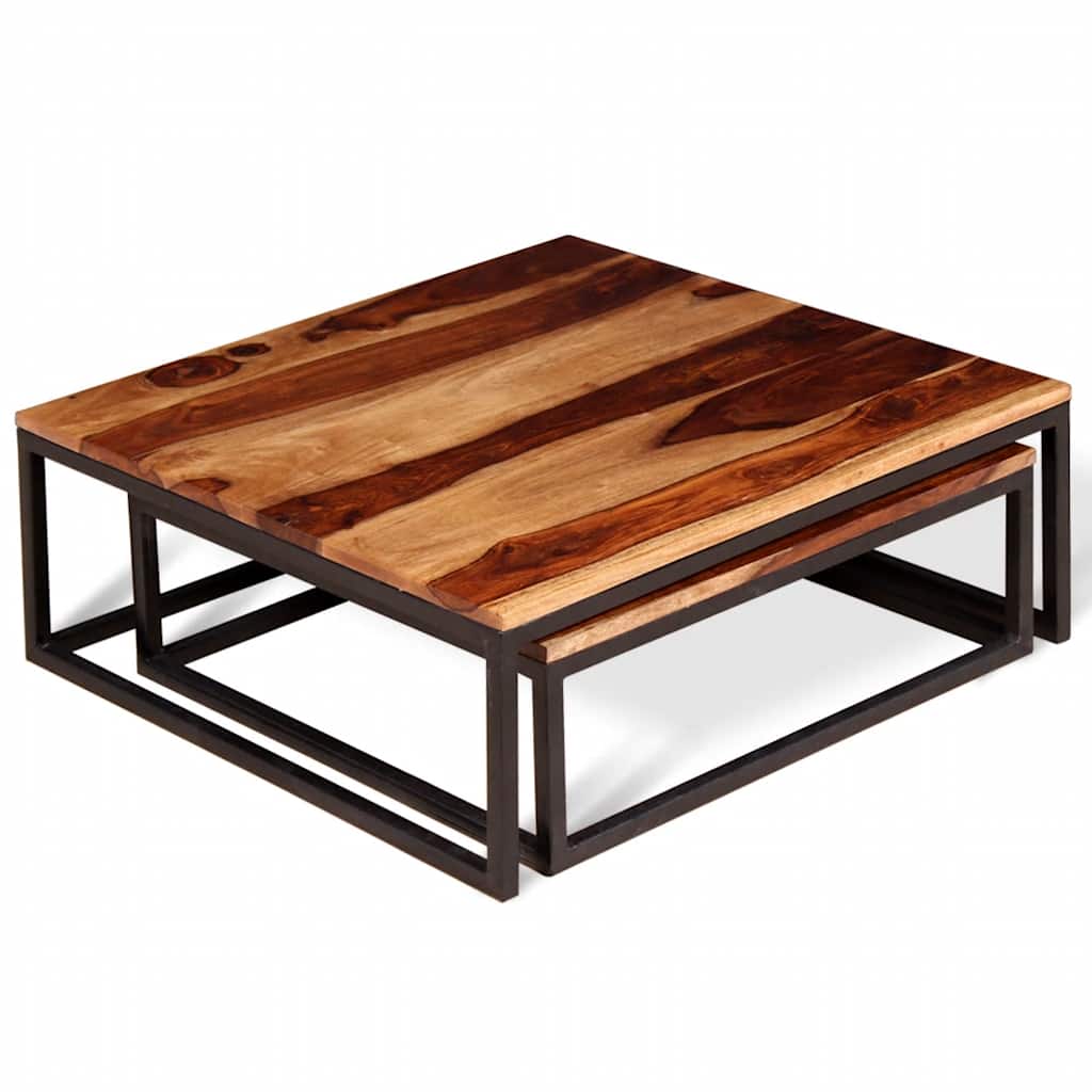 Nesting Table Set of 2 Brown Solid Acacia Wood Medium