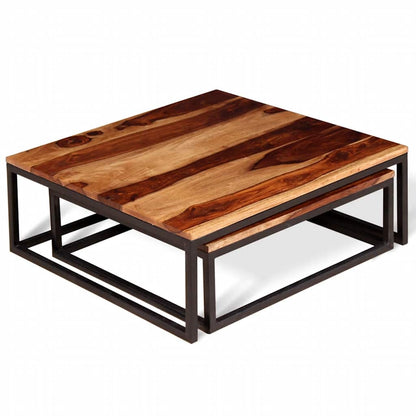 Nesting Table Set of 2 Brown Solid Acacia Wood Medium