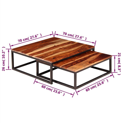 Nesting Table Set of 2 Brown Solid Acacia Wood Medium