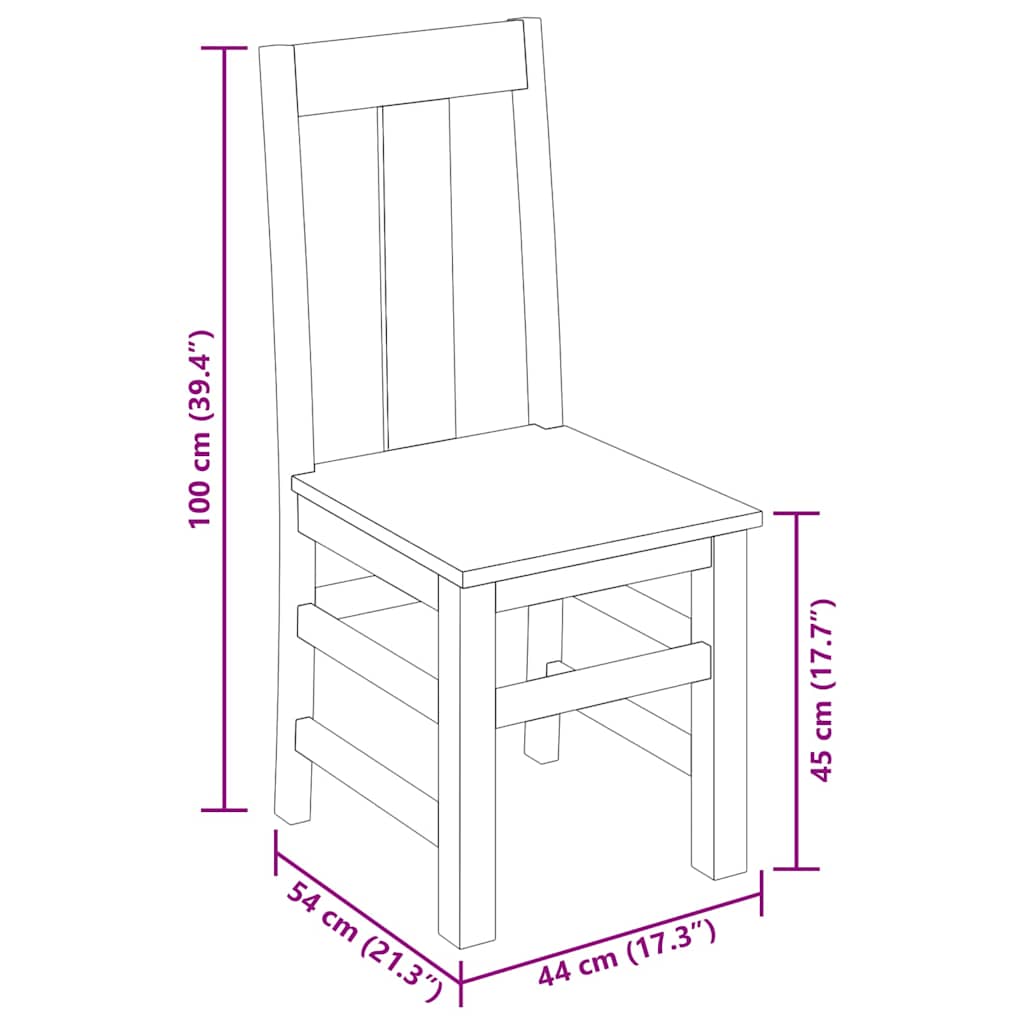 Dining Chair Set of 2 Honey Matte Solid Acacia Wood Standard